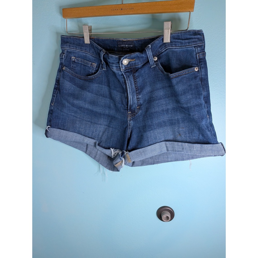 Lucky Brand Ava Mid Rise Denim Shorts Medium Wash Cuffed Blue Womens 12/31